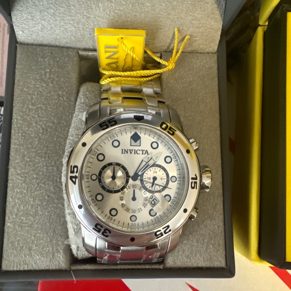 Invicta Men's 48mm Pro Diver Scuba Chronograph Silver Tone Silver Dial SS Watch